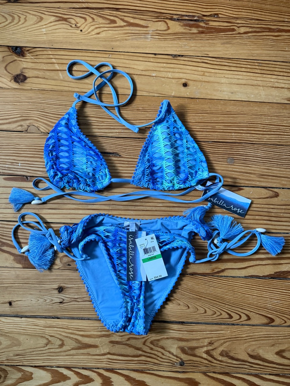 estelle+rose Blue Crochet Tie Bikini Set